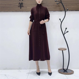 A302波尔多红设计款 复古 气质秋冬轻奢针织连衣裙时尚