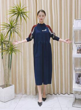 A203藏青减龄设计元素款气质秋冬轻奢针织连衣裙时尚复古