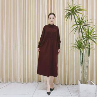 玥玥羊9784波尔多红立体设计款 轻奢针织连衣裙时 羊毛气质秋冬长款