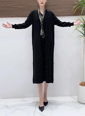 玥玥羊A245黑色珠片纱气质秋冬轻奢针织连衣裙时尚复古时尚长裙
