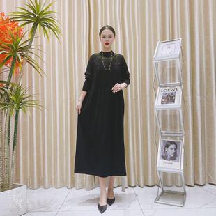 A140黑色锆钻设计款 复古 气质秋冬轻奢针织连衣裙时尚