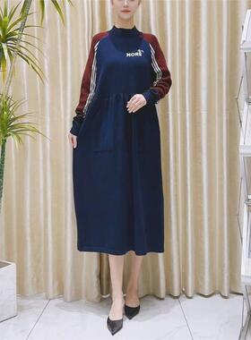 A203藏青减龄设计元素款气质秋冬轻奢针织连衣裙时尚复古