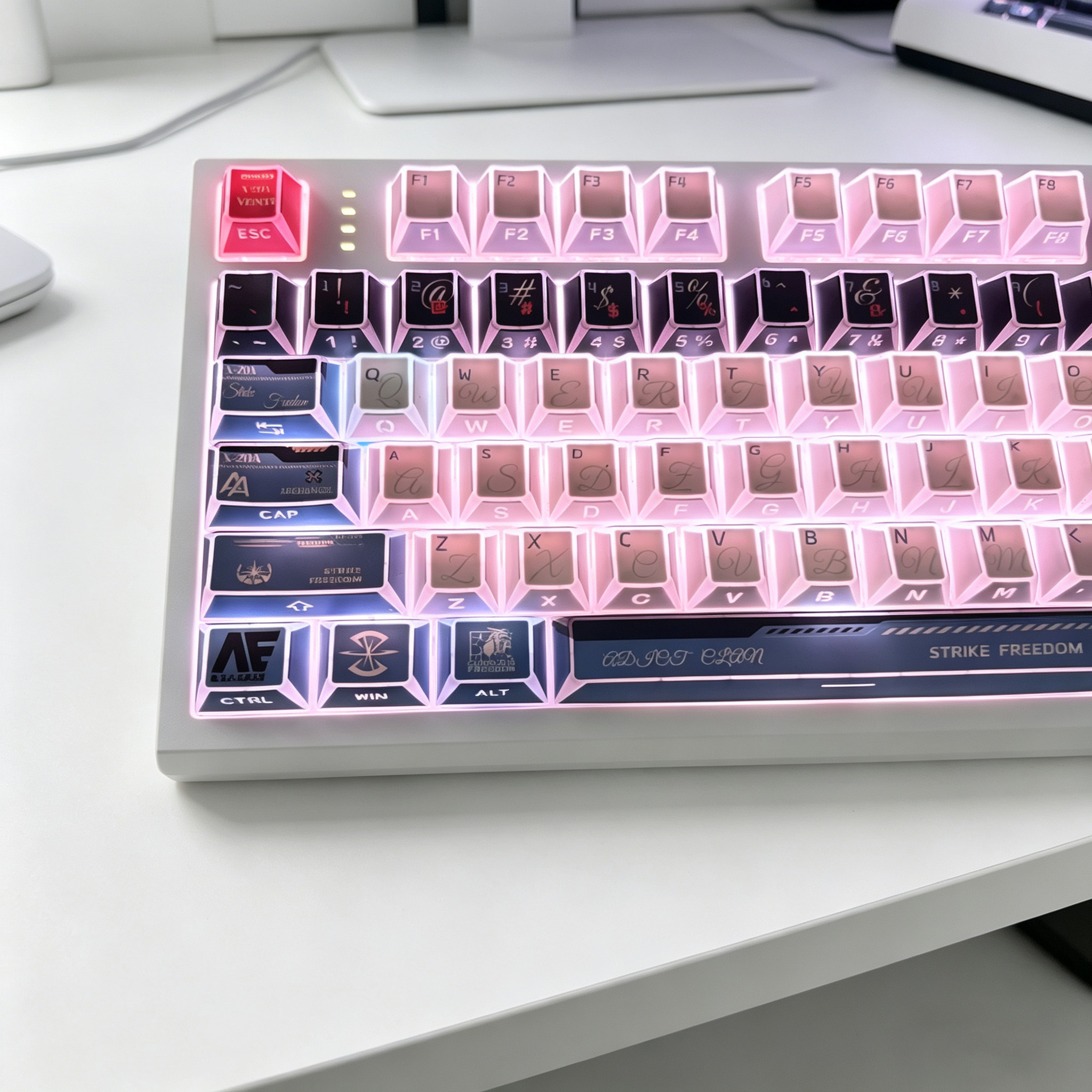 强袭自由高达折影透光侧刻键帽机械键盘PBT热升华原厂小全套磁轴