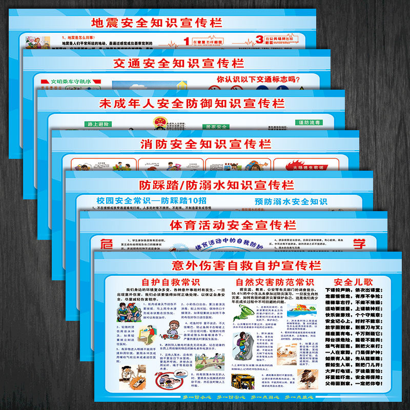 宣传栏消防贴画踩踏防知识vxh08护防交通安全自救自地震溺水学校