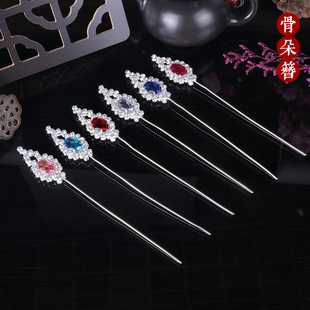 戏曲头饰 木钻后发垫插骨朵针 古装包头青衣花旦菱形压鬓簪子一对