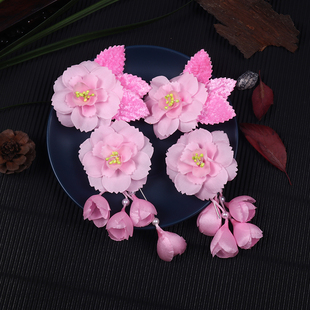 新款戏曲头花鬓花 京越剧青衣小花旦丫鬟耳边花 小姐双朵头饰绢花