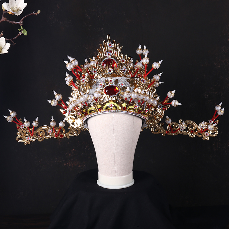 戏曲头盔越剧改良花相刁孟丽君头饰透纱丞相帽相雕相爷戏帽可定做