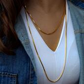 长项链配饰高级感女金色长项链毛衣链纯银色八角蛇骨链素链裸链