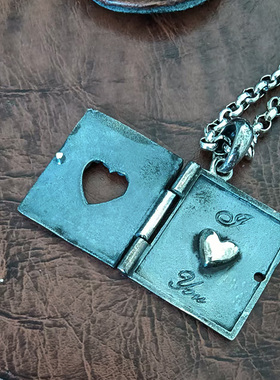 情书 爱的表白I LOVE YOU 925纯银可以打开镂空方形吊坠项链