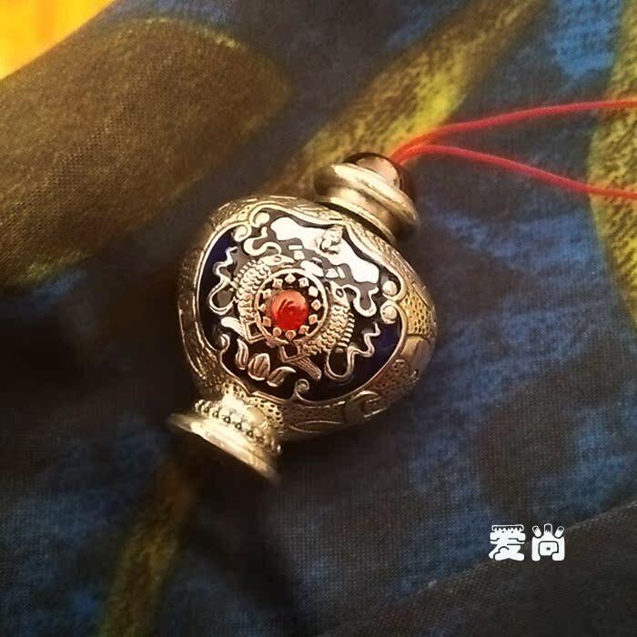 935纯银精油瓶 嘎乌盒 可以打开放景泰蓝吊坠项链挂件
