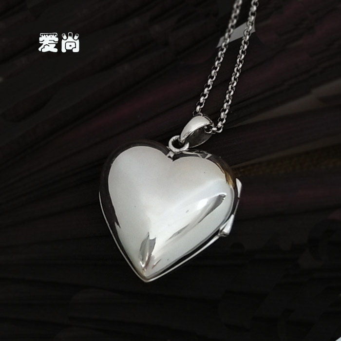 正品925纯银 光面心形 可以打开装放头发护身符的吊坠项链