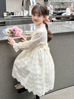 长袖长裙女童新款孩蕾丝裙春秋2024小女孩洋气公主裙早春连衣裙女