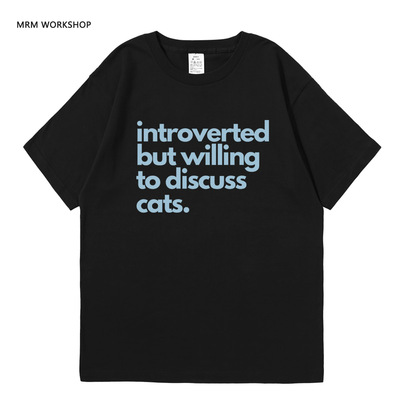 可爱猫咪猫奴短袖T血纯棉落肩