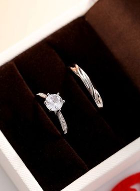 仿真情侣假钻戒结婚婚礼活口一对可调节婚戒婚纱照仪式用道具