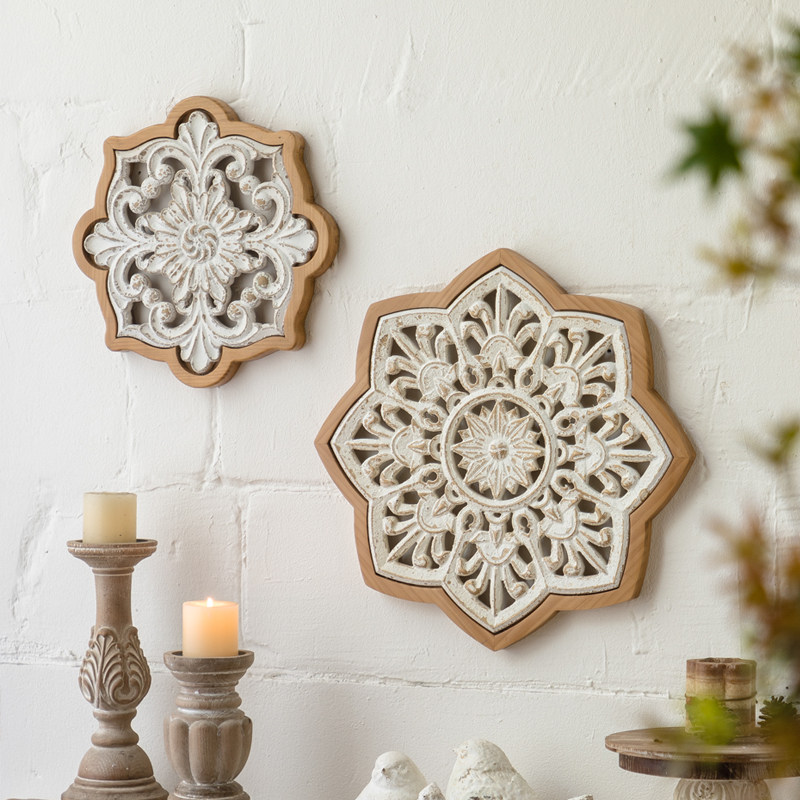 美式复古白色乡村镂空雕花线条玄关桌复古浪漫装饰家居背景墙艺术