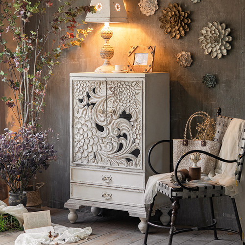 乐奇杉木美式做旧斗柜雕花大空间