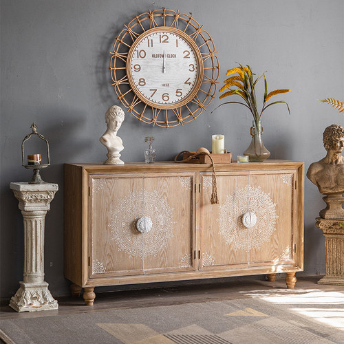 法式复古玄关柜餐边柜客厅入户门实木储物柜高柜民宿雕花收纳柜