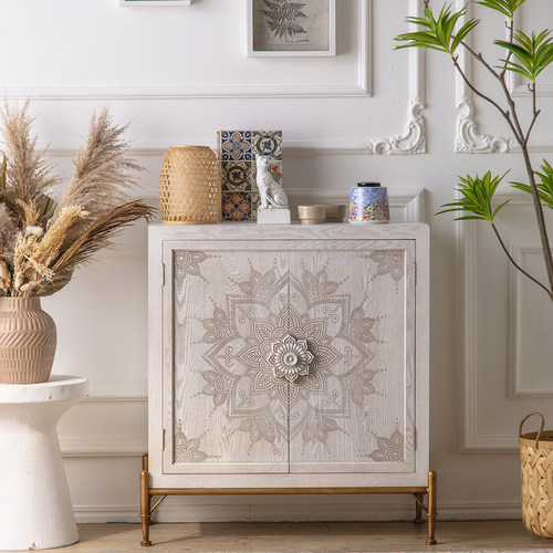 轻奢风入户雕花水曲柳实木家用酒柜陈列柜法式鞋柜餐边柜组合柜子