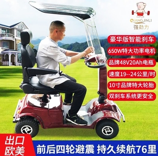 强劲力可折叠双座老年代步车老人代步车残疾车家用助力车接送上学