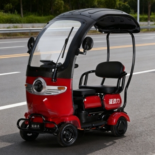 25新款三座老人代步车三座四助力车双座代步车接送残疾车电瓶车