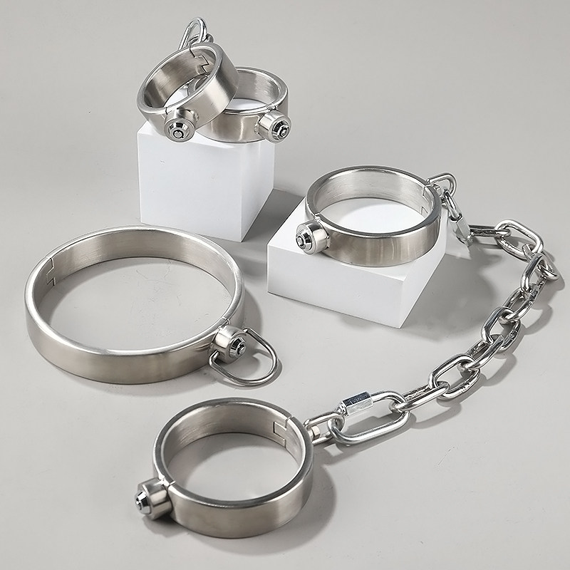 thumbnail for Dimensional SM custom torture device, handcuffs, collar, stainless steel bondage, sexy full-body prop, ankle shackles, metal set