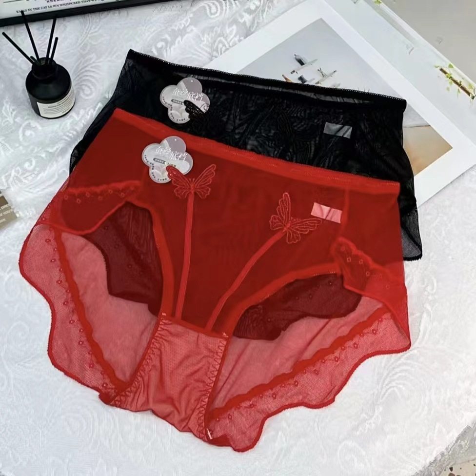 20冬季新品高腰大码女士蕾丝三角内裤胖MM高弹微透网纱花边女裤头