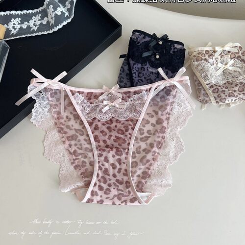 豹纹蕾丝女士内裤高开叉性感纯欲小心机禁欲系女生三角裤女三角裤