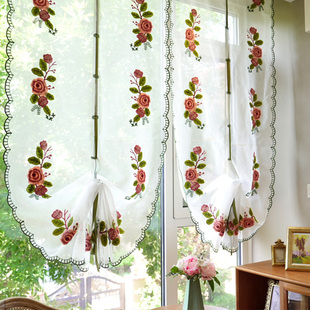 立体玫瑰唯美浪漫提拉帘气球帘卷帘穿杆小窗帘免打孔魔术贴门帘