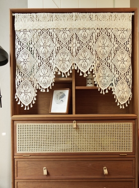 美式乡村钩针拱形帘半帘隔断帘风水帘角帘门帘免打孔穿杆帘小窗帘