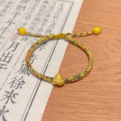 黄金小粽子手链999足金端午节编织五彩绳儿童男女款中高考礼物