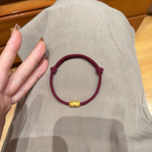 黄金法棍猫手链女999足金小猫手串本命年红绳送女友情人节日礼物