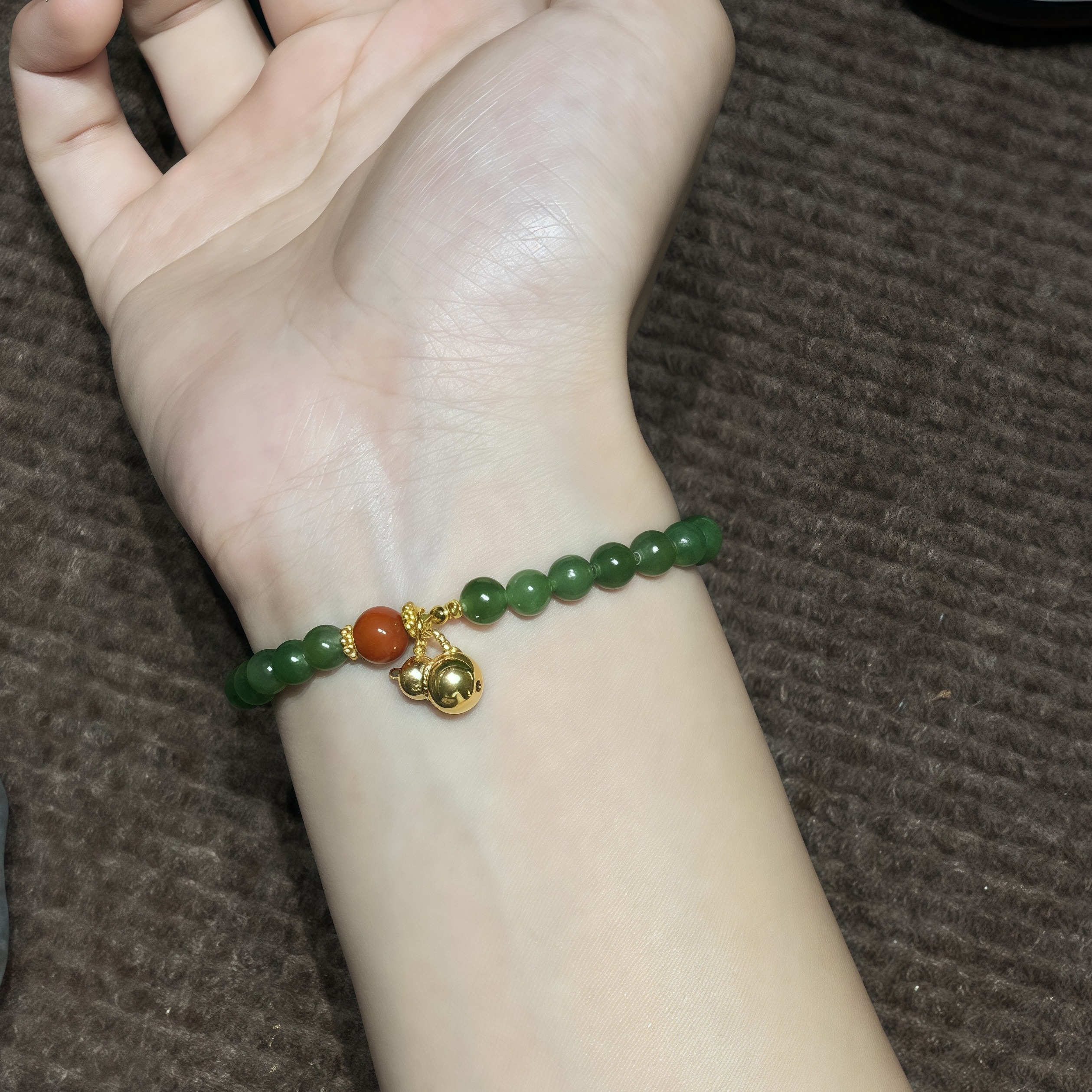 葫芦黄金手链女足金福禄转运珠天然和田碧玉手串送妈妈送女友礼物