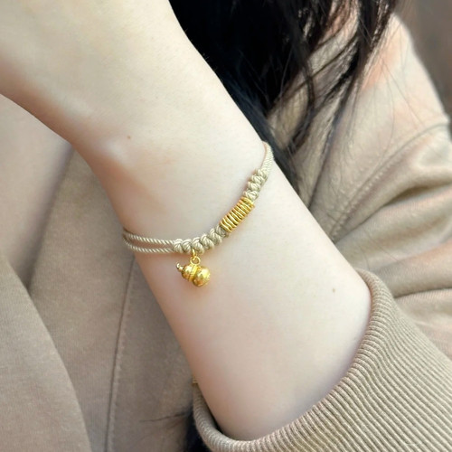 盘缠黄金手链999足金转运珠碎金子编织手绳招财手串送女友礼物
