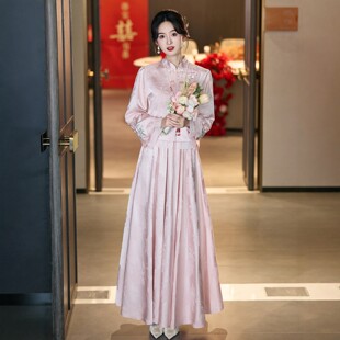 朱雀记大码粉色敬酒服套装新胖mm订婚礼服新娘孕妇出阁服中式旗袍