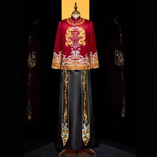 朱雀记新款秀禾服男新郎中式结婚礼服大码男装龙凤褂唐装接亲婚服