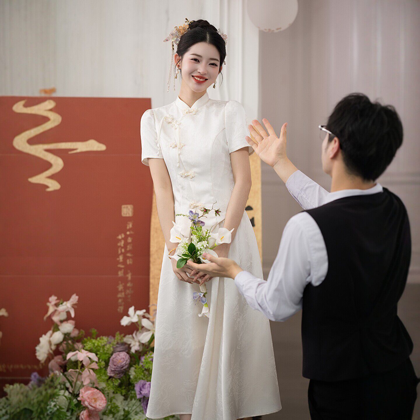 朱雀记白色订婚旗袍女新中式新娘结婚礼服连衣裙领证登记白裙年轻