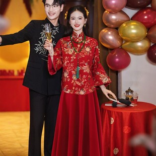 朱雀记新中式孕妇敬酒服套装大码胖mm订婚高腰遮肚子喜嫁秀禾晨袍