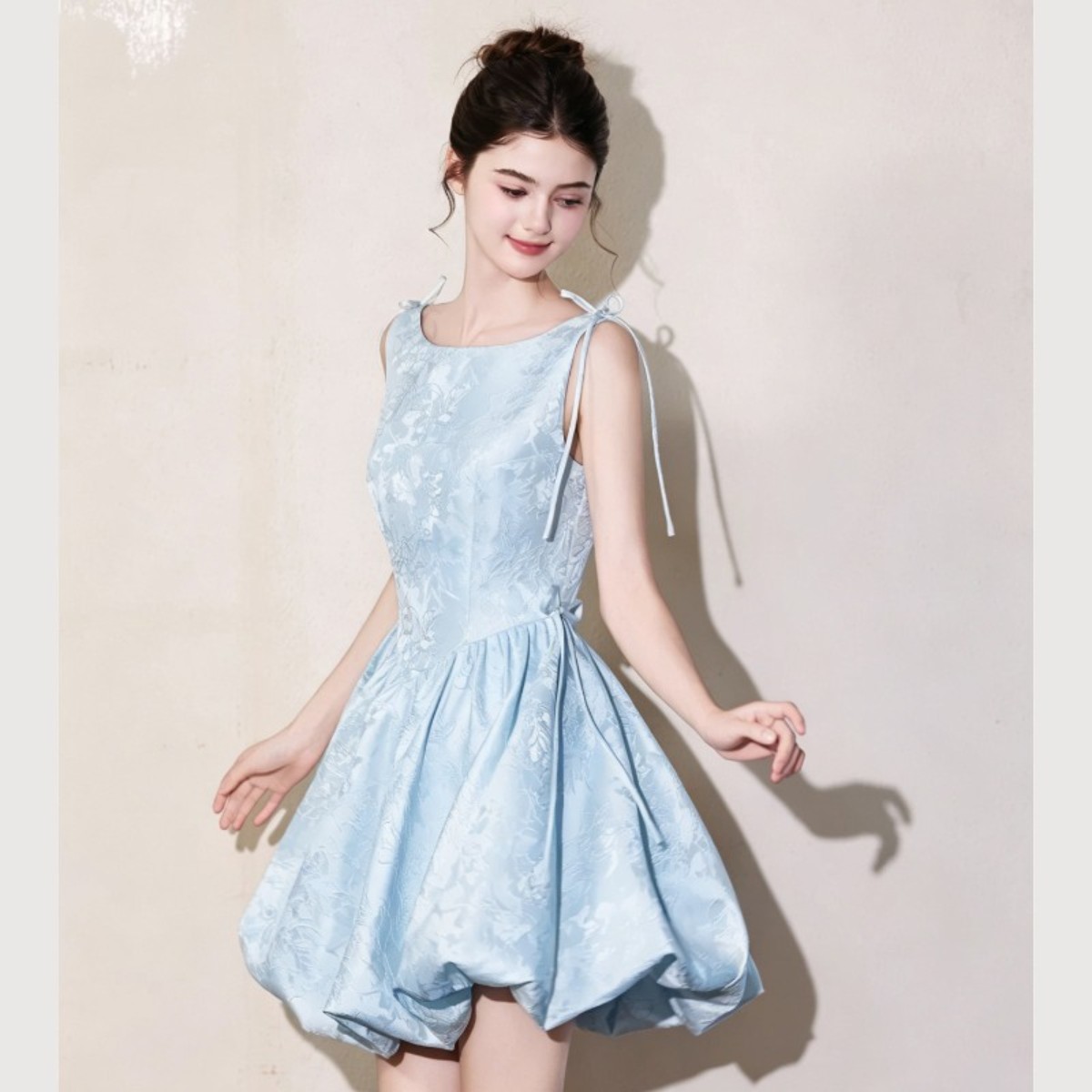 朱雀记蓝色小个子礼服成人礼订婚小洋裙法式千金miu系公主裙花苞图片