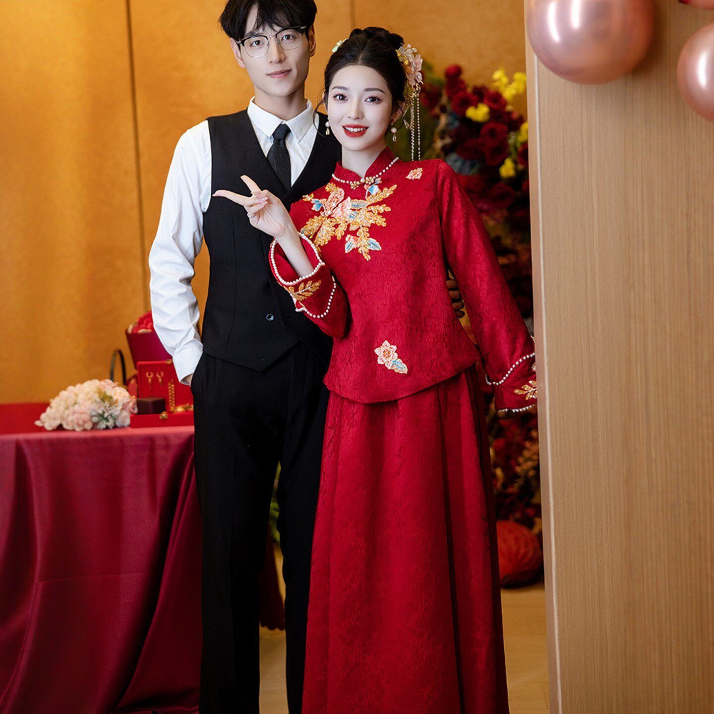 朱雀记中式孕妇秀禾旗袍敬酒服套装新娘订婚礼服大码胖mm遮肚回门