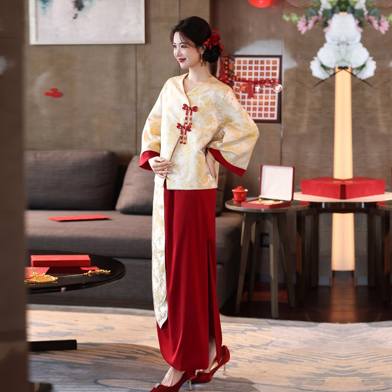朱雀记新中式孕妇敬酒服大码胖mm订婚回门礼服绝美秀禾服新娘结婚图片