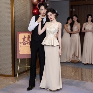 朱雀记新中式国风订婚晚礼服女高端轻奢小众无袖显瘦长裙回门宴会