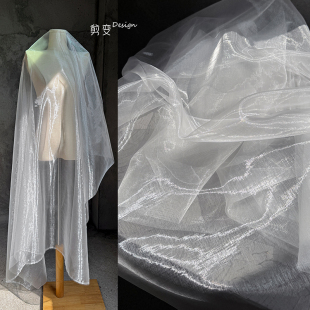 梦幻闪光玻璃感背景网纱设计师面料手工diy礼服装 亮丝水光纱 布料
