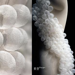 设计师布料 白色泡泡热定型面料褶皱网纱透视立体凹造型花边礼服装