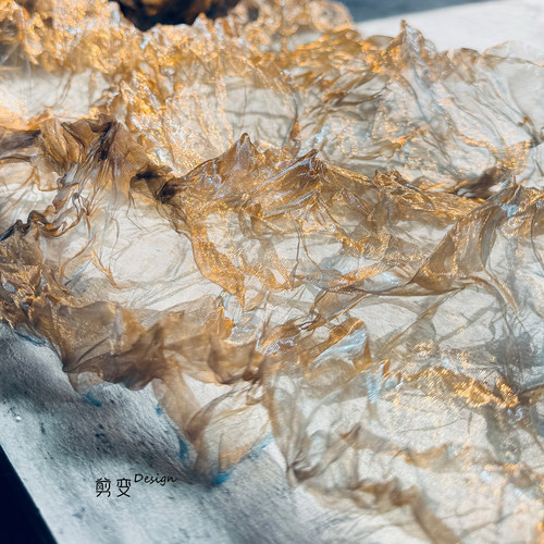 咖色蓝水晶压褶皱欧根纱水光渐变网纱立体肌理布料服装设计师面料 - 封面