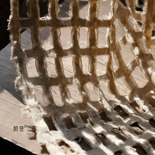 米杏镂空方格子肌理棉麻布料 原创汉服装面料装饰背景手工diy面料