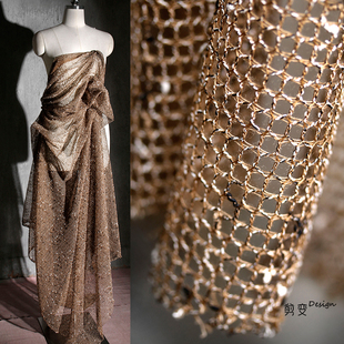 渔网肌理针织镂空网纱创意布料 diy透视背景礼服装设计师面料改造