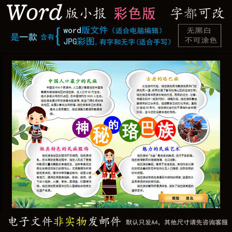 m305珞巴族小报电子版word模板电脑手抄报少数民族地理简报
