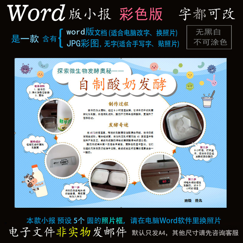 m231自制酸奶电子小报word模板电脑手抄报微生物发酵美食简报
