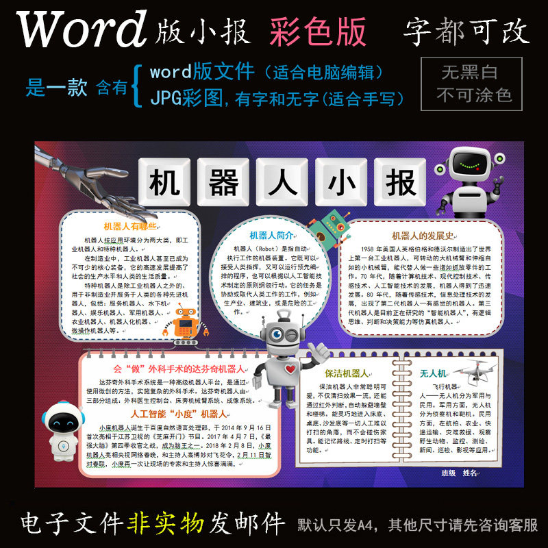 k027科技小报电子版word模版电脑手抄报机器人科学简报