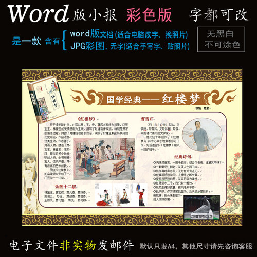ds17四大名著小报之红楼梦word模版电子手抄报国学阅读简报